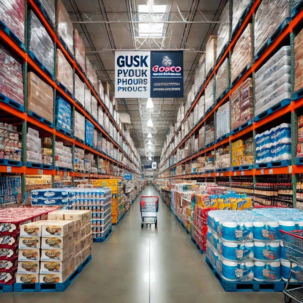 a store aisle with shelves of goods